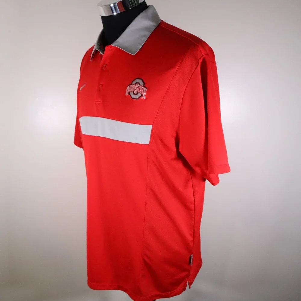 Ohio State Buckeyes Polo Shirt Mens Large Nike Dri-Fit Golf Red‎ Short Sleeve